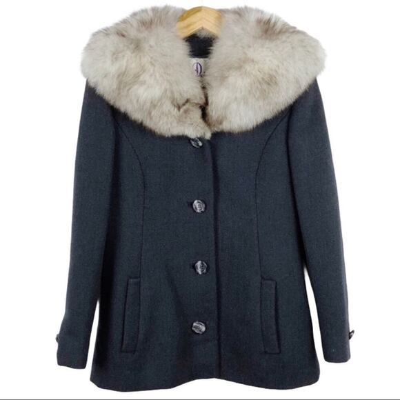 Vintage 1950s Claire Dratch Bethesda Fox Fur Collar Virgin Wool Jacket Coat S - Picture 1 of 16